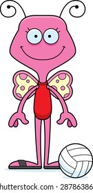 A cartoon beach volleyball player butterfly smiling.