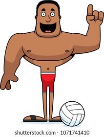 A cartoon beach volleyball player with an idea.