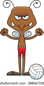 A cartoon beach volleyball player mosquito looking angry.