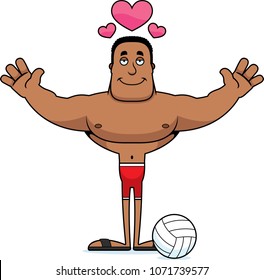 A cartoon beach volleyball player ready to give a hug.
