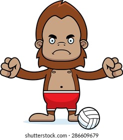 A cartoon beach volleyball player sasquatch looking angry.