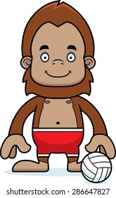A cartoon beach volleyball player sasquatch smiling.