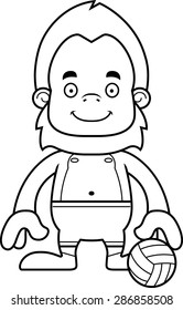 A cartoon beach volleyball player sasquatch smiling.