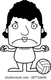 A cartoon beach volleyball player woman looking angry.