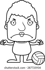 A cartoon beach volleyball player woman looking angry.