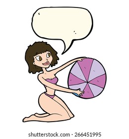 cartoon beach woman with speech bubble