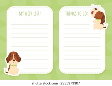 Cartoon Beagle Dog Character Note or Reminder Card Vector Template
