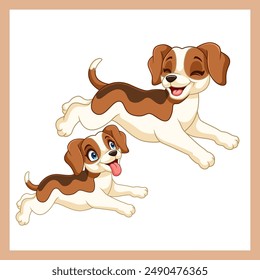 cartoon beagle dog running together with his child