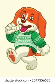 Cartoon Beagle Mascot Wearing Ugly Sweater