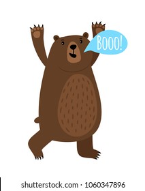 Cartoon bear animal with Booo speach bubble, vector illustration