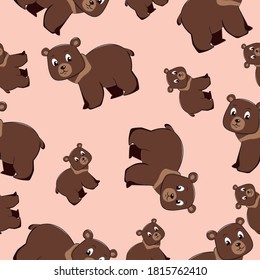 Cartoon Bear. Animal Seamless Vector Pattern Design Background