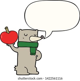 cartoon bear with apple with speech bubble