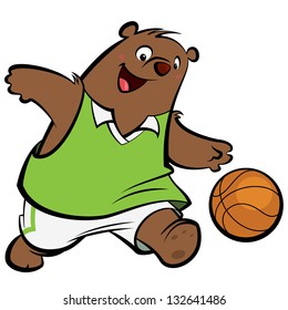 Cartoon bear with athletic suit dribbling playing basket ball