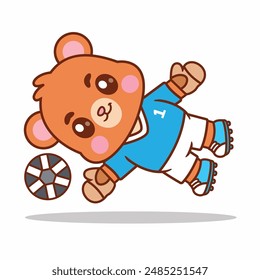 Cartoon Bear Being a Football Goalkeeper With Beautiful Reflexes Vector Illustration. Animals Sports Icon Isolated Premium Vector. Cartoon Style.