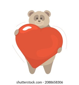 Cartoon bear with a big red heart in his paws. Valentine's Day card. Sweet declaration of love. Simple minimalistic postcard for February 14th. Isolated on white background without text.