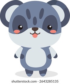 A cartoon bear with blue and white fur, pink cheeks, and a small pink tongue sticking out. It has a cute, stylized design.