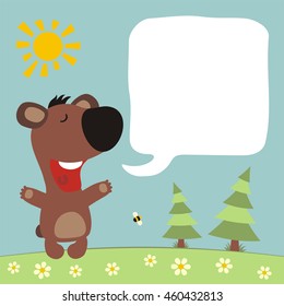Cartoon bear with bobble speech - box for your text.