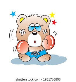 Cartoon Bear In A Boxing Match - Vector Illustration