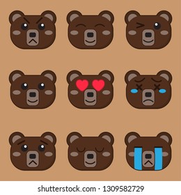 cartoon bear brown face emotion . kawaii character. vector design