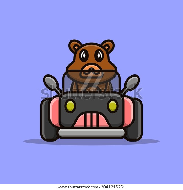 Cartoon Bear Carrying Car Vector Icon\
concept illustration