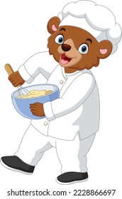 Cartoon bear chef stirring the dough