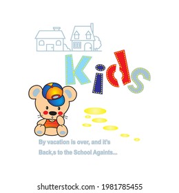 cartoon bear child is seen sitting with a smile - vector illustration