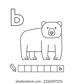 Cartoon bear coloring pages. Learning game for small children - write a word in Russian language. Vector alphabet for kids