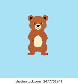 cartoon bear cute character standing on blue background 