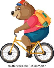 Cartoon bear cycling with an orange backpack