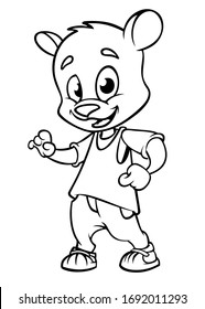 Cartoon bear dancing. Vector illustration outlined. Design for coloring book