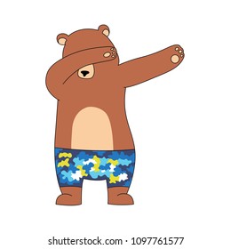 cartoon bear is doing dubbing using boxer with abstract motif