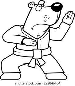 A cartoon bear doing karate in a gi.