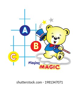 Cartoon Bear Doing A Magic Show - Vector Illustration