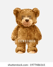 cartoon bear doll being censored vector illustration