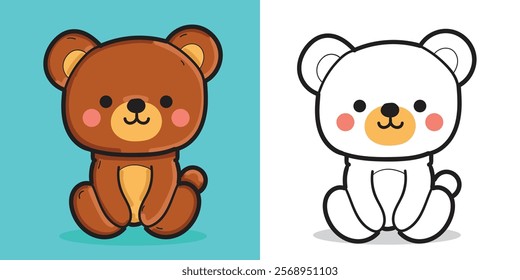 A cartoon bear doll illustration for coloring book element or design element