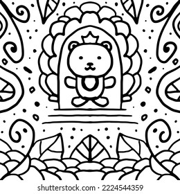 cartoon bear doodle vector background black and white