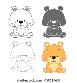 Cartoon bear. Dot to dot educational game for kids.shadow of bear