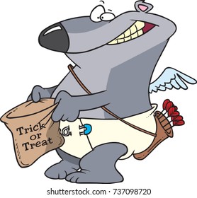 cartoon bear dressed as cupid trick or treating