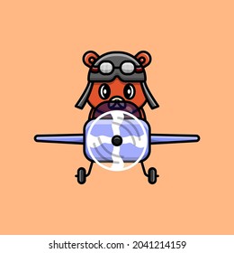 Cartoon Bear Driving A Propeller Plane Vector Icon concept illustration