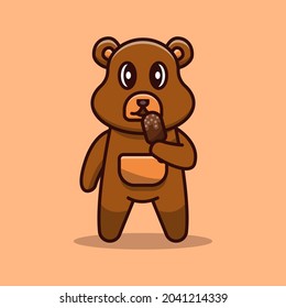 Cartoon Bear Eating Ice cream Vector Icon concept illustration