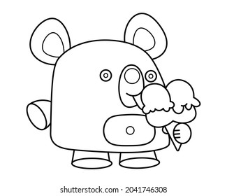 cartoon bear eating ice cream for coloring book