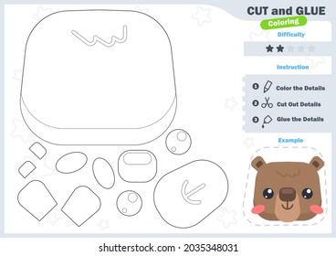 Cartoon Bear. Education paper game for preshool children. Cut parts of the image and glue on the paper. Vector illustration. Cut and Glue Game.