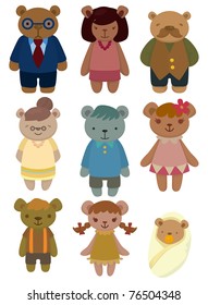 cartoon bear family set icon