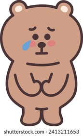 Cartoon bear feeling sorrow for something. Vector illustration isolated on a transparent background.