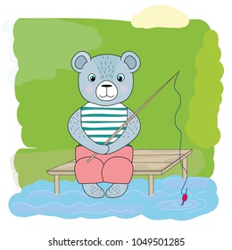 cartoon bear fishing primitive picture