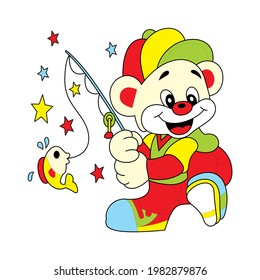 cartoon bear fishing vector illustration