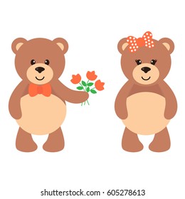 cartoon bear with flowers set
