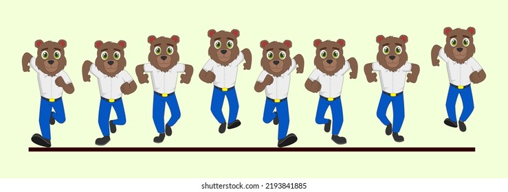 Cartoon Bear frame by frame Front run cycle in School Dress . Designed for 2D Animation, Motion Graphics, Infographics, Animated posters