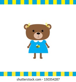 Cartoon bear girl card. Vector illustration. 