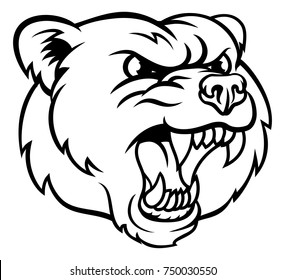 Cartoon bear grizzly angry sports mascot character face.